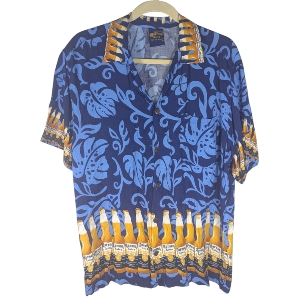 Corona Extra Mexican Cerveza Beer Button Up Hawaiian party T-shirt mens XL